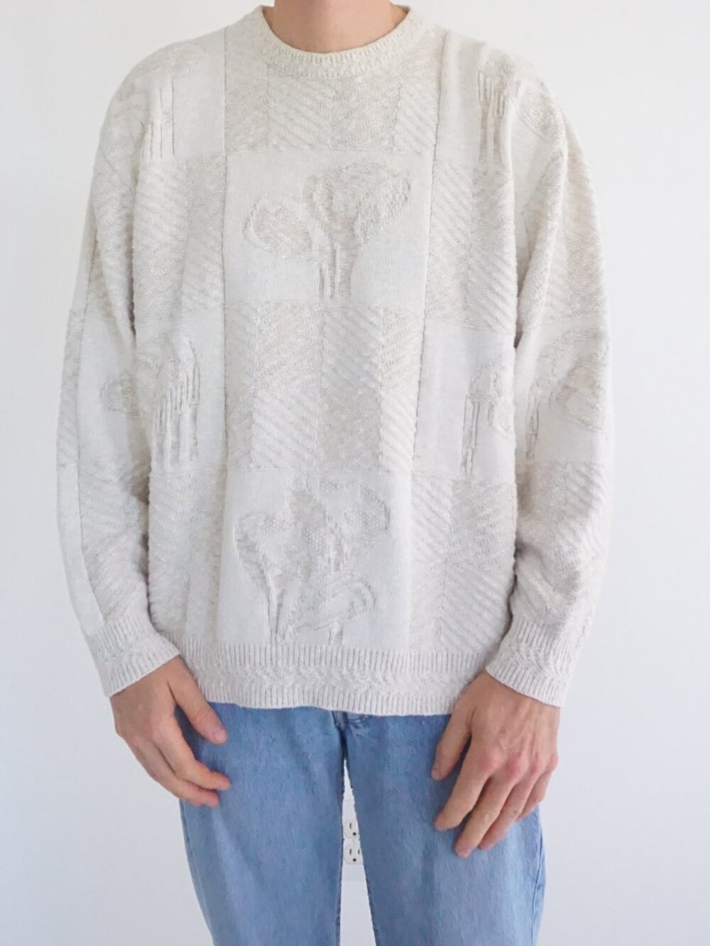 Vintage Croft & Barrow Cream Golf Clubs Textured Cotton Blend USA Knit Sweater L